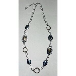 Chico’s Mixed Metal Statement Necklace Silver Gold Hammered 36”